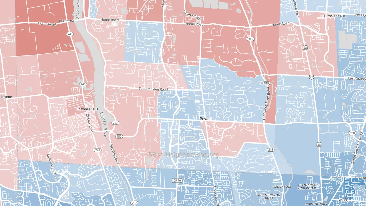43065, OH block-group political-lean map