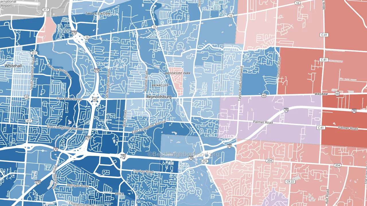 43068, OH block-group political-lean map