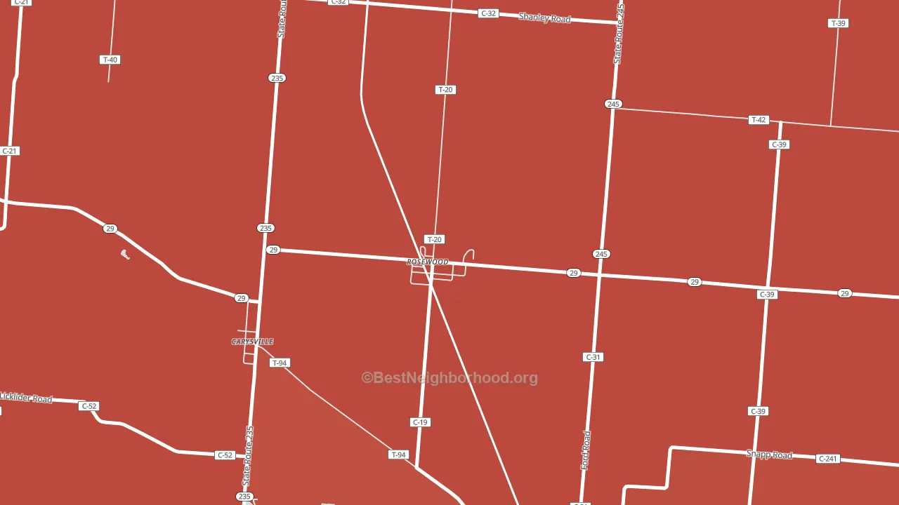 43070, OH block-group political-lean map