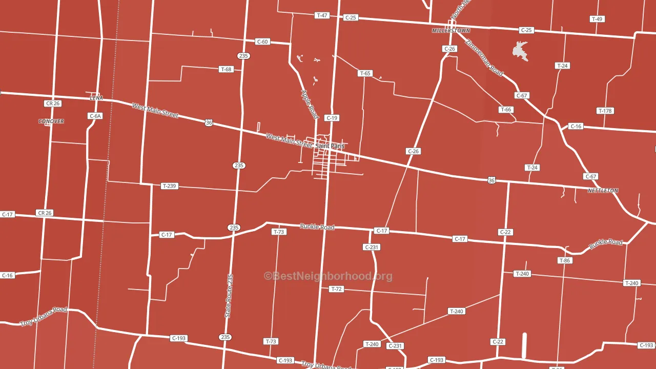43072, OH block-group political-lean map