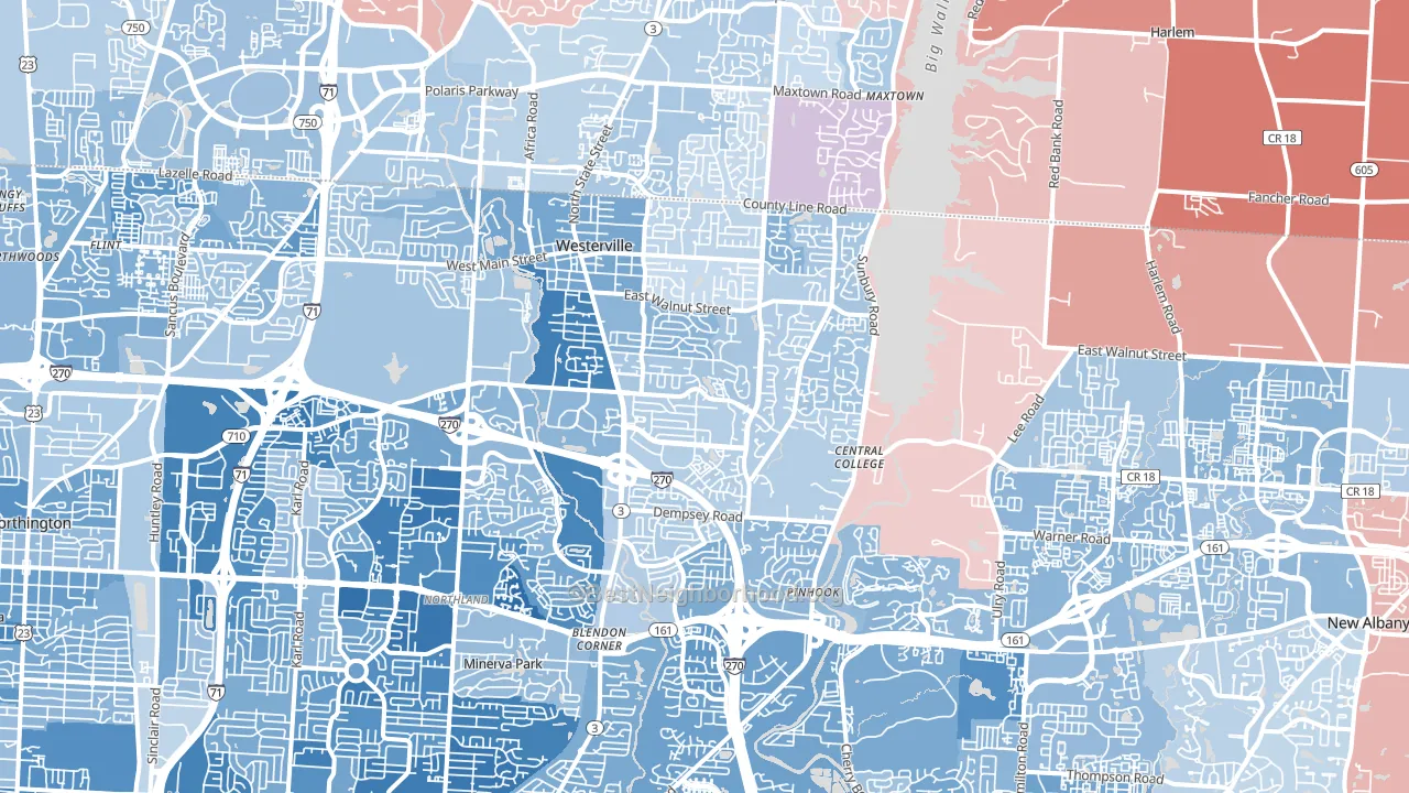 43081, OH block-group political-lean map