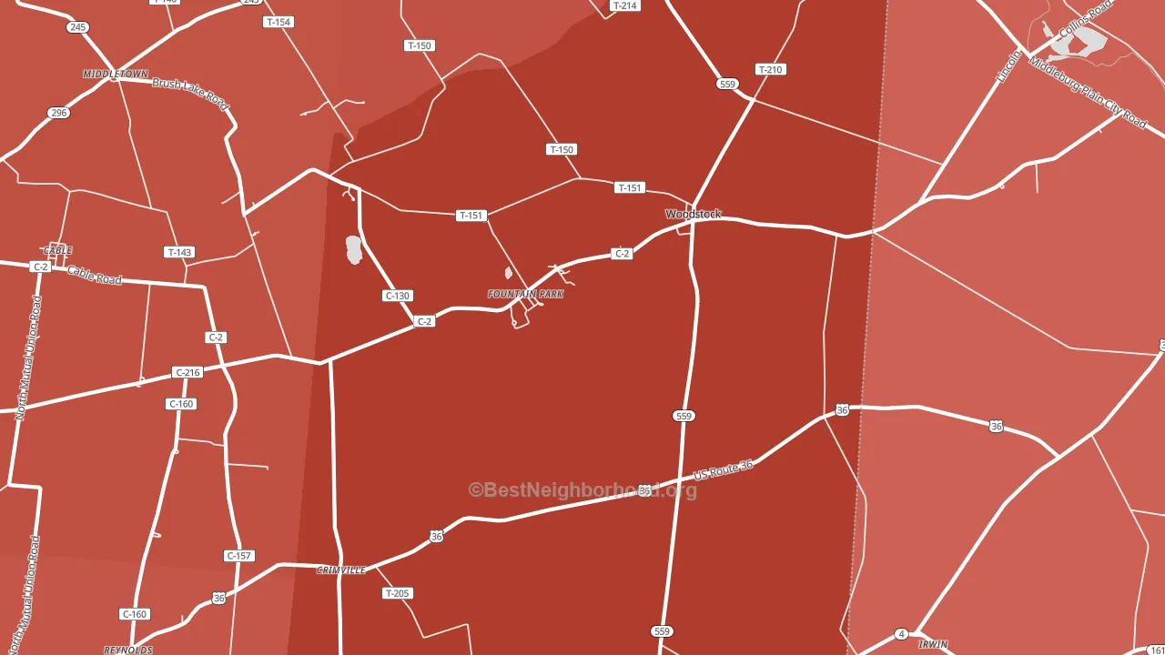 43084, OH block-group political-lean map