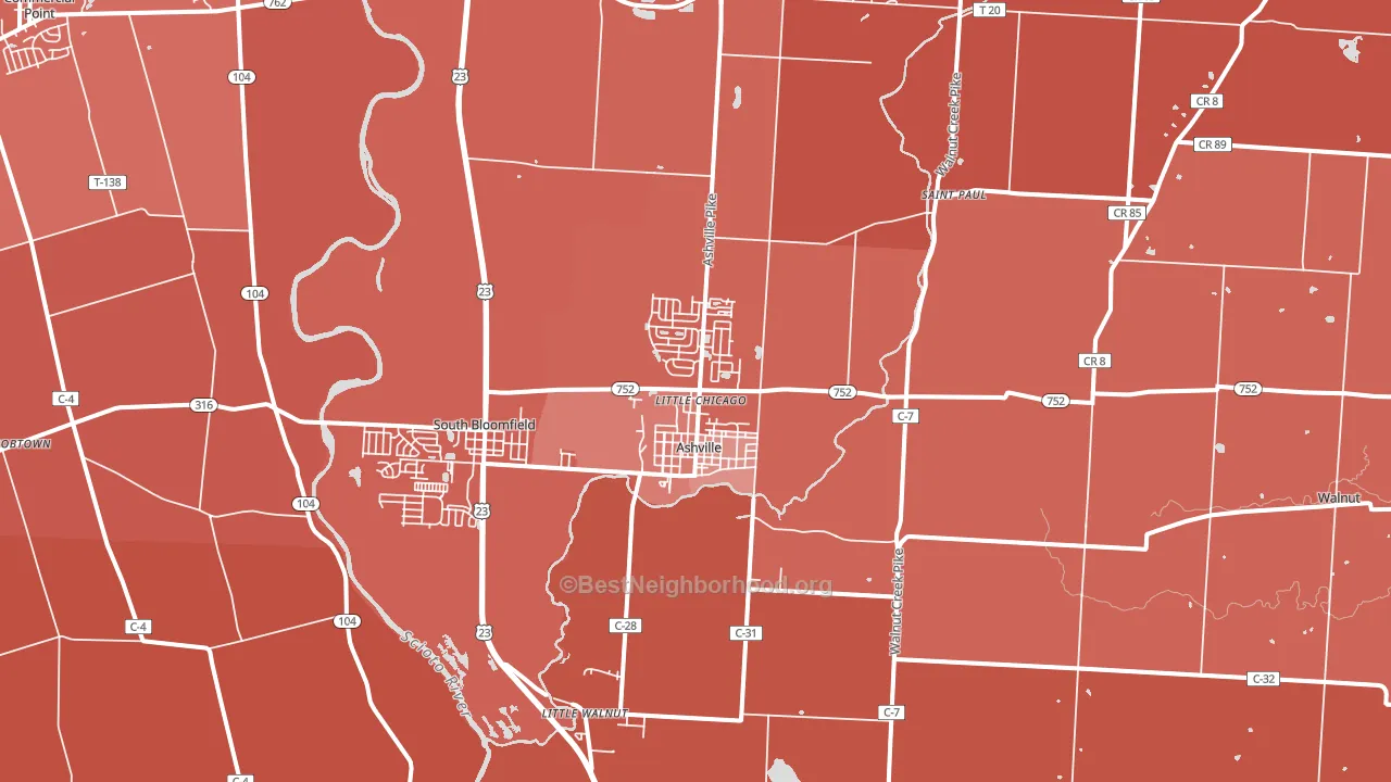 43103, OH block-group political-lean map