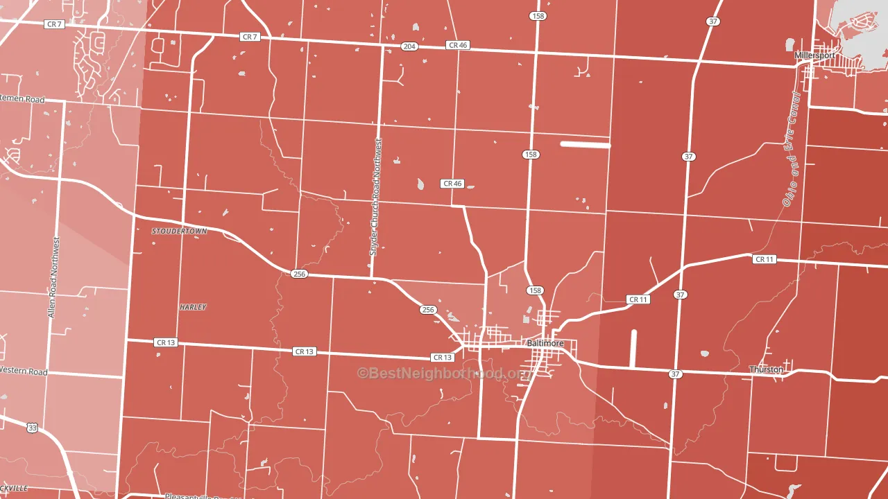43105, OH block-group political-lean map