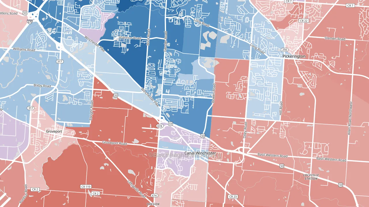 43110, OH block-group political-lean map