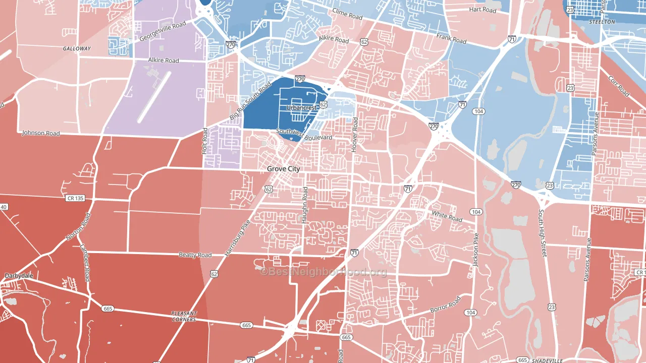 43123, OH block-group political-lean map