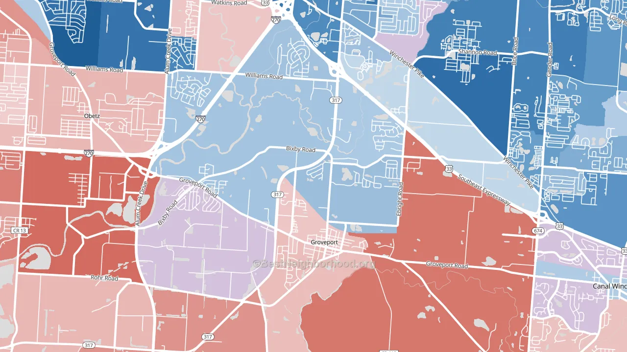 43125, OH block-group political-lean map
