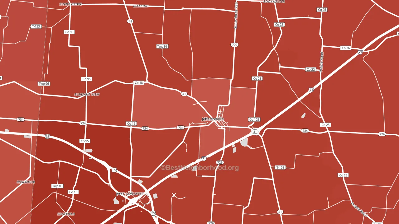 43128, OH block-group political-lean map