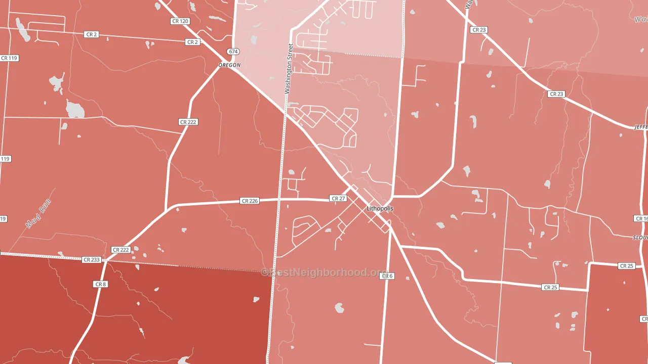 43136, OH block-group political-lean map