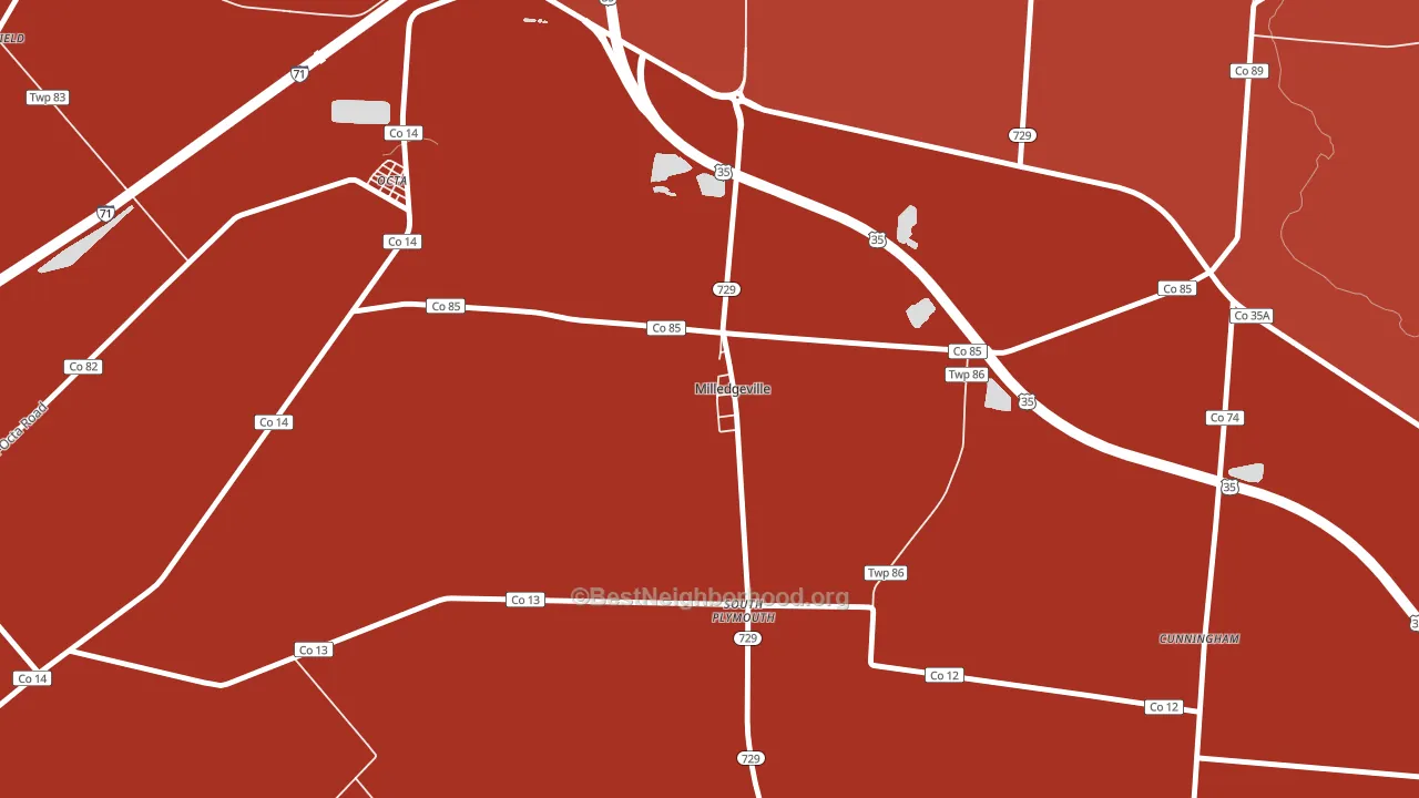 43142, OH block-group political-lean map