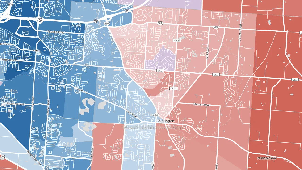 43147, OH block-group political-lean map