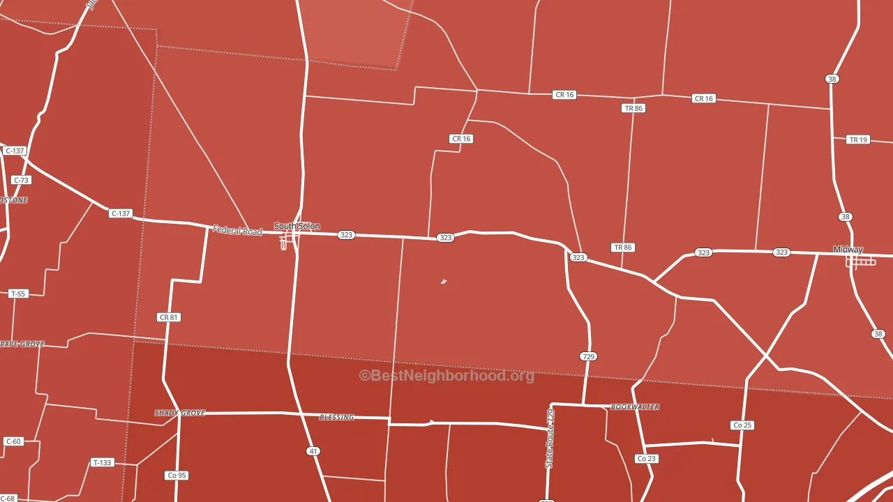43153, OH block-group political-lean map