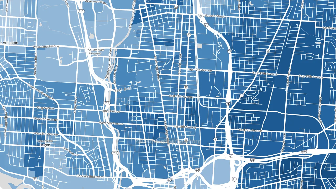 43201, OH block-group political-lean map
