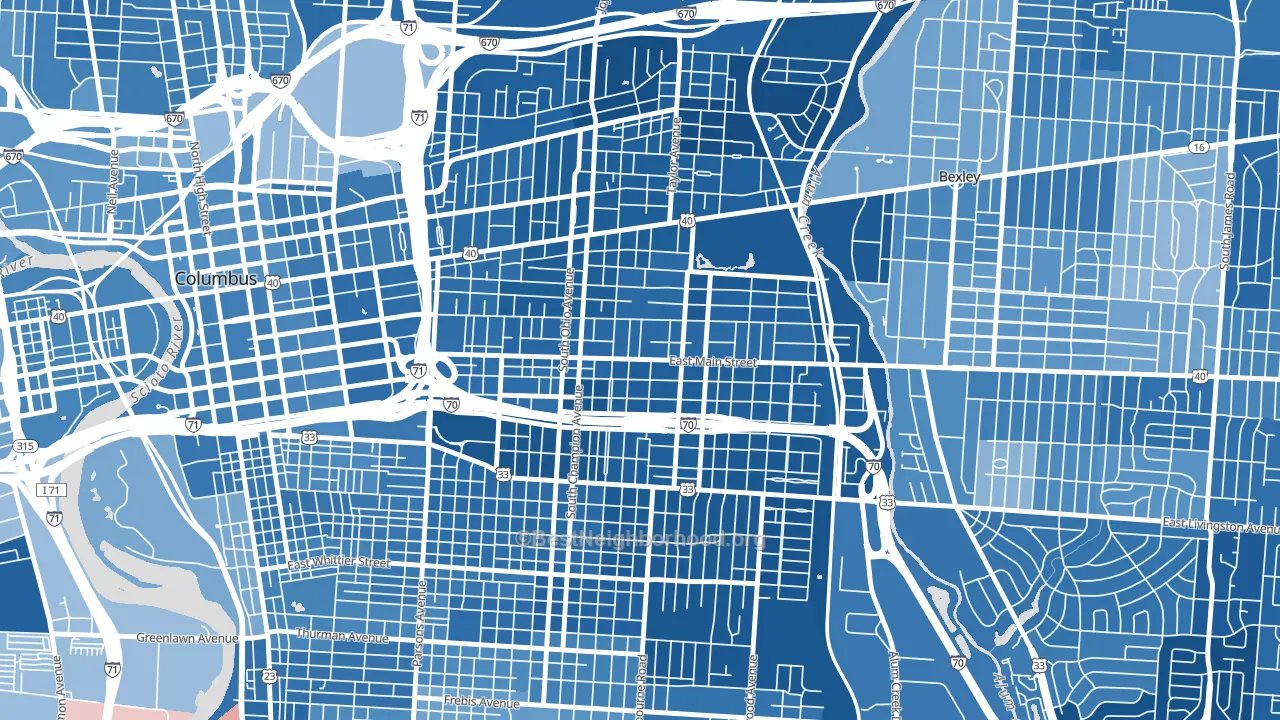 43205, OH block-group political-lean map