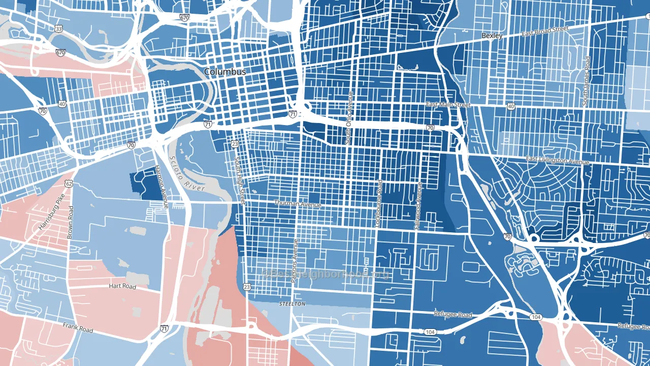 43206, OH block-group political-lean map