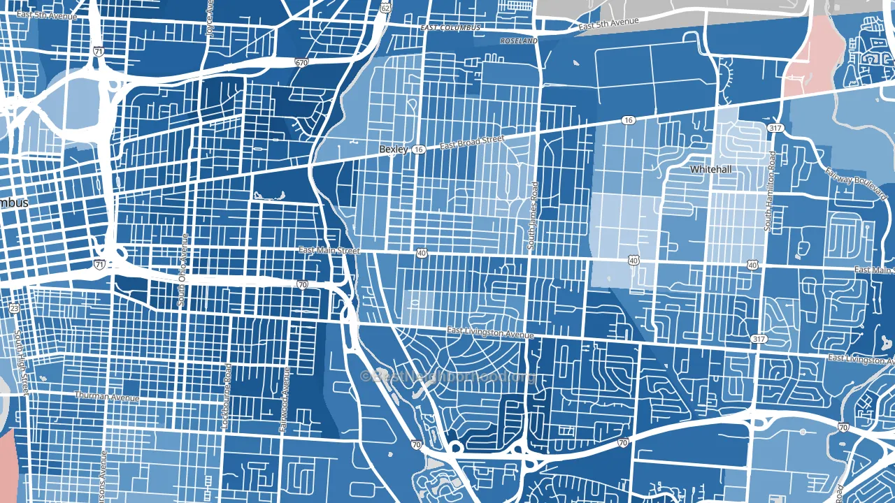 43209, OH block-group political-lean map