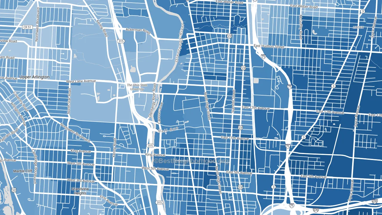 43210, OH block-group political-lean map