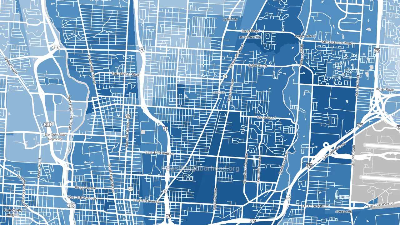 43211, OH block-group political-lean map