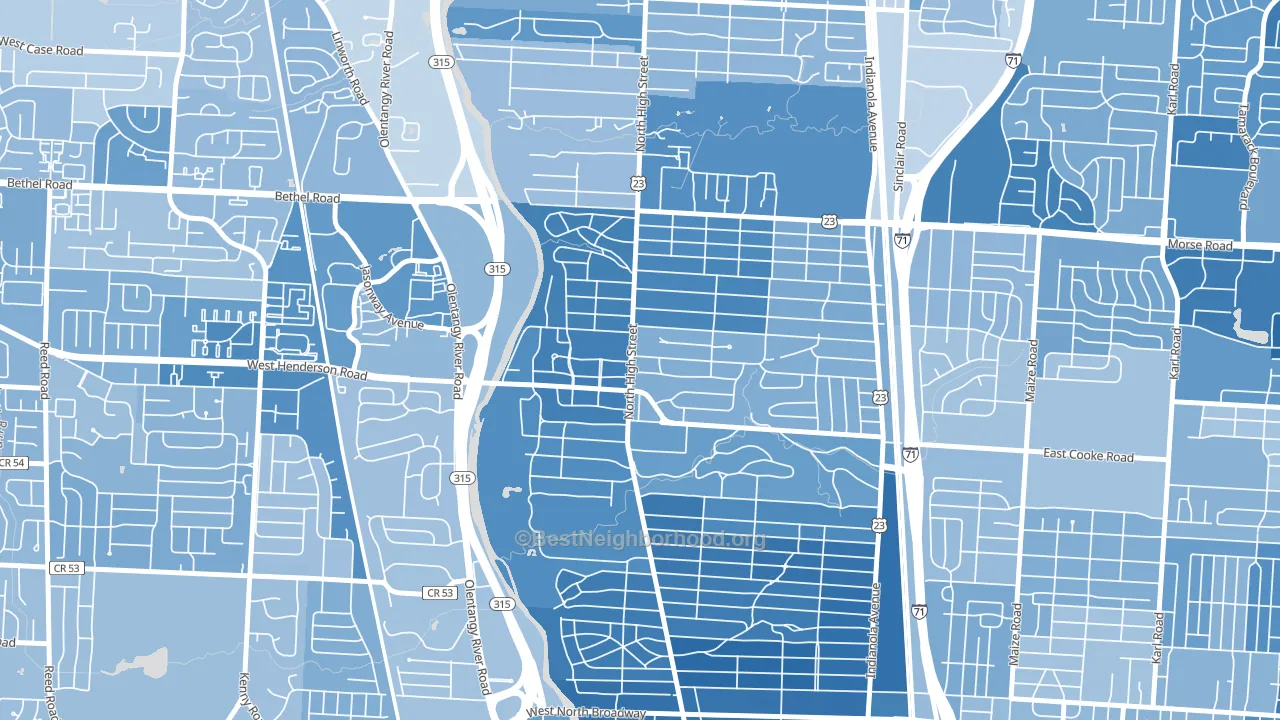 43214, OH block-group political-lean map