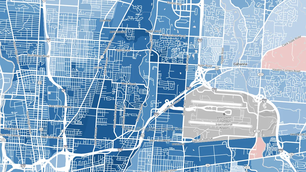 43219, OH block-group political-lean map