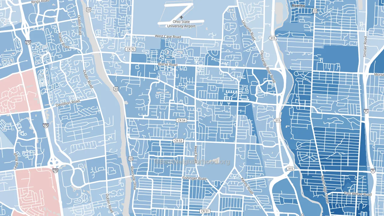 43220, OH block-group political-lean map