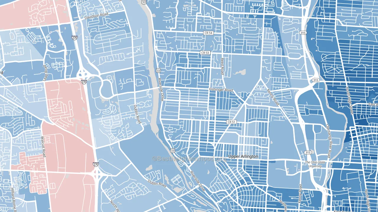 43221, OH block-group political-lean map
