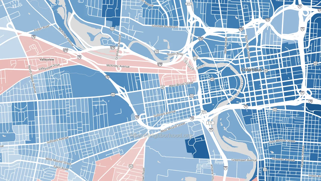 43222, OH block-group political-lean map