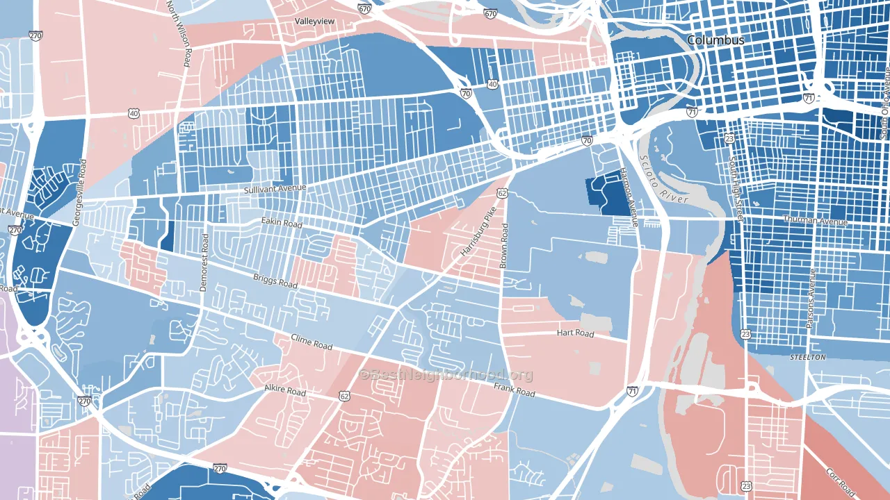 43223, OH block-group political-lean map