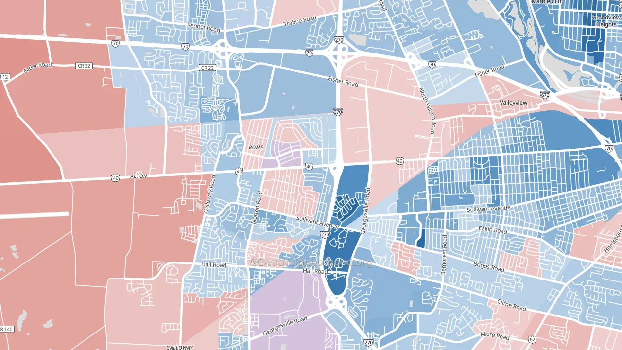 43228, OH block-group political-lean map