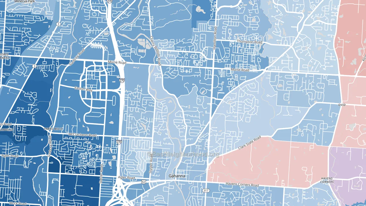 43230, OH block-group political-lean map