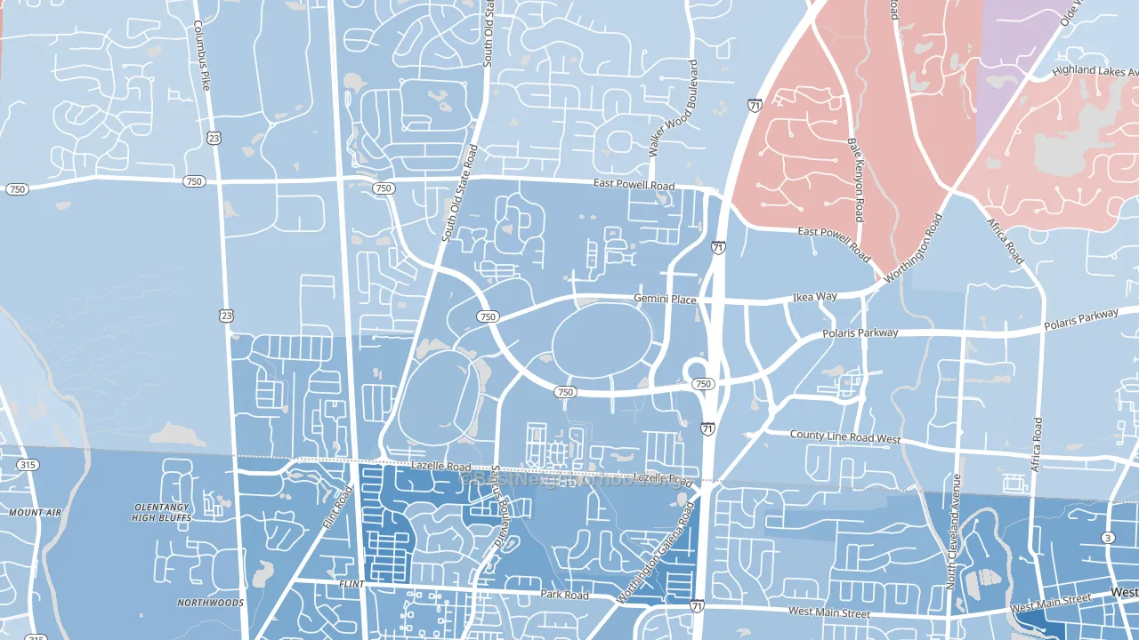 43240, OH block-group political-lean map