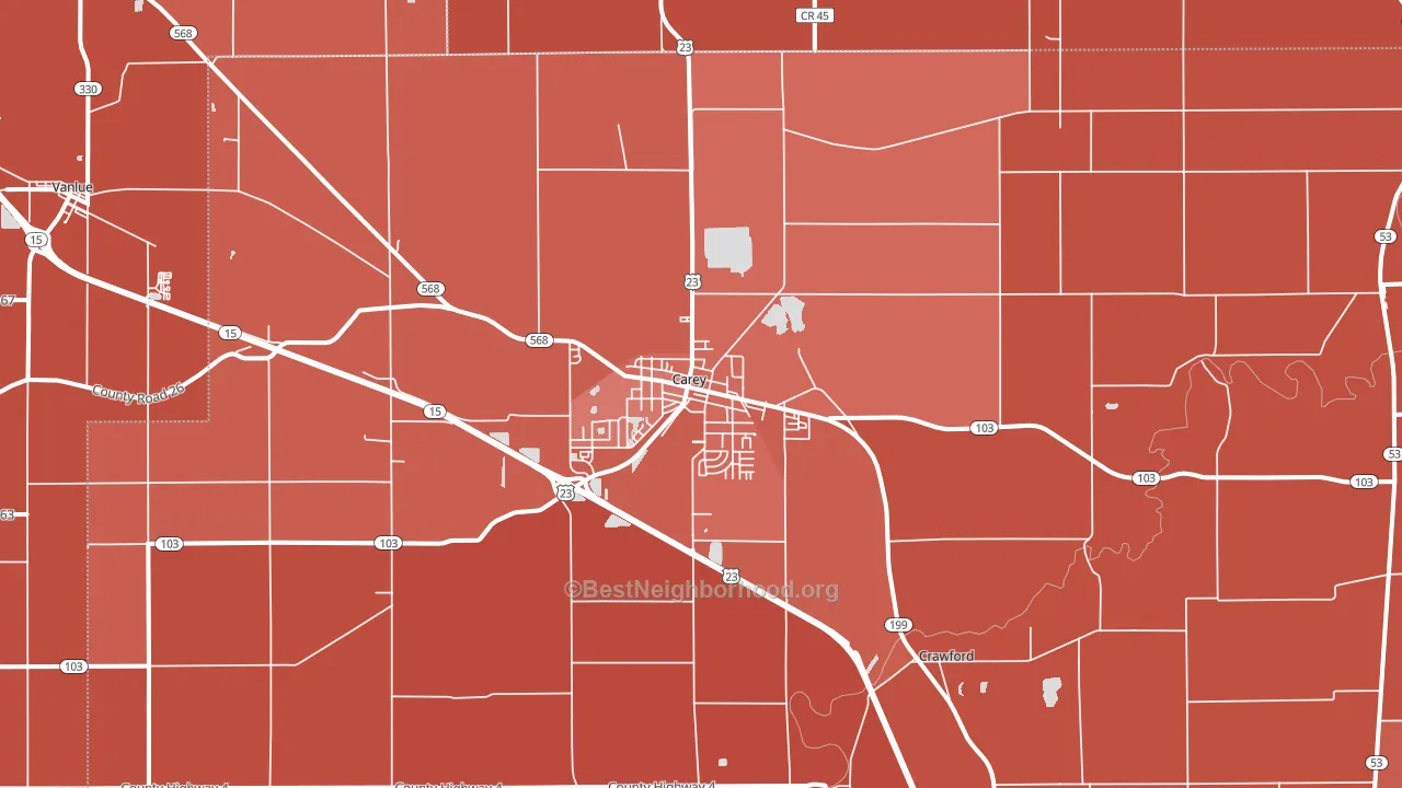 43316, OH block-group political-lean map