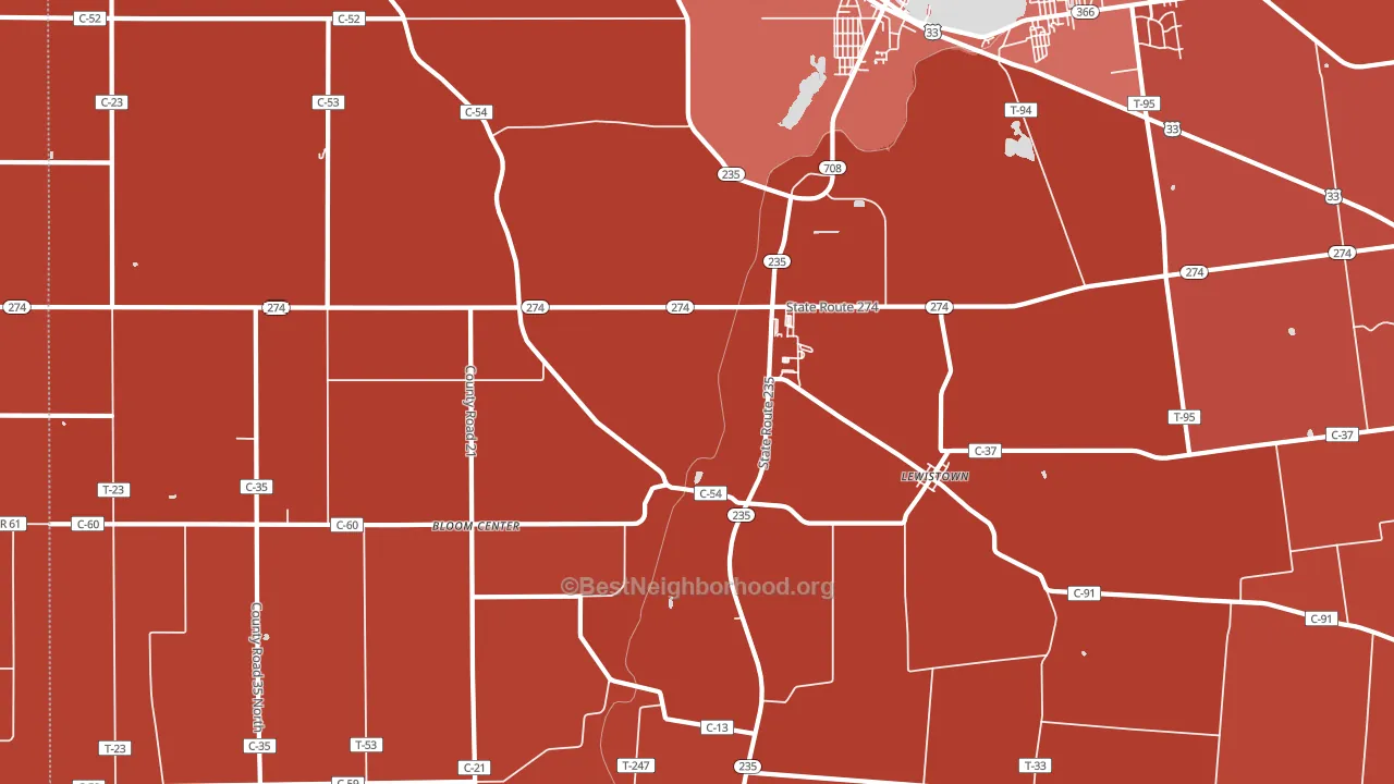 43333, OH block-group political-lean map
