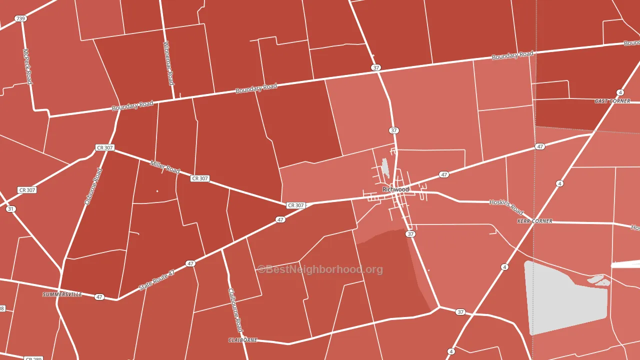 43344, OH block-group political-lean map
