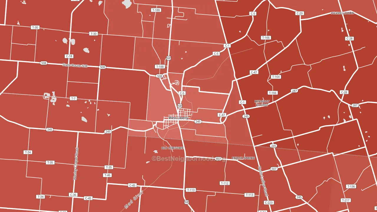 43357, OH block-group political-lean map