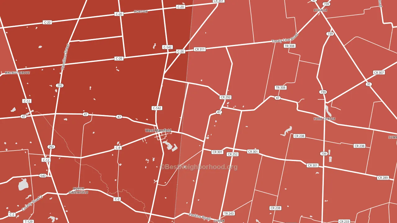 43358, OH block-group political-lean map