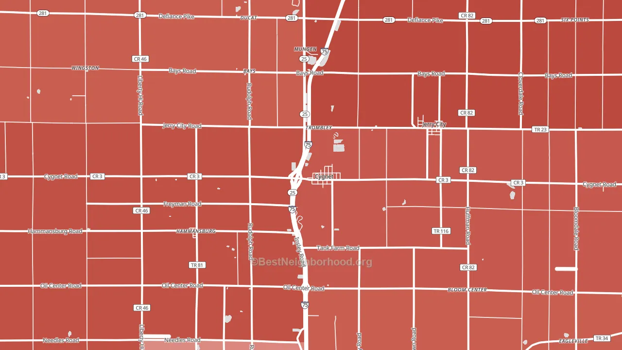43413, OH block-group political-lean map