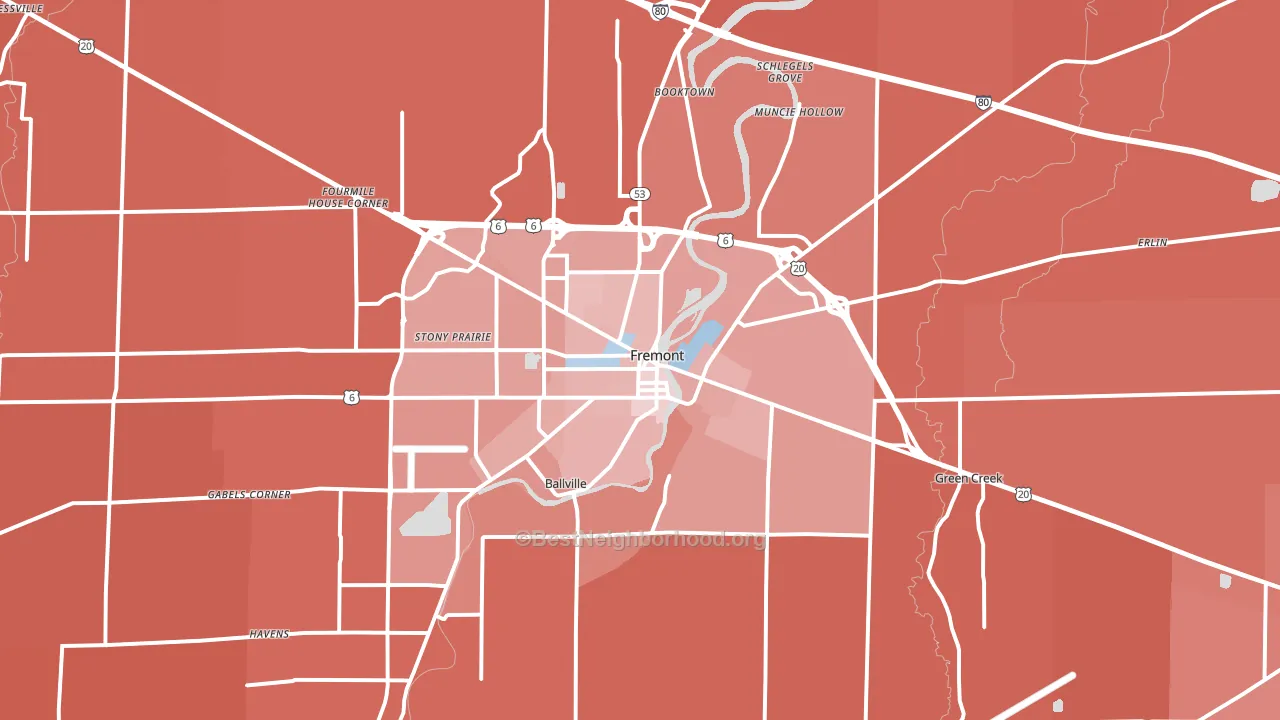 43420, OH block-group political-lean map