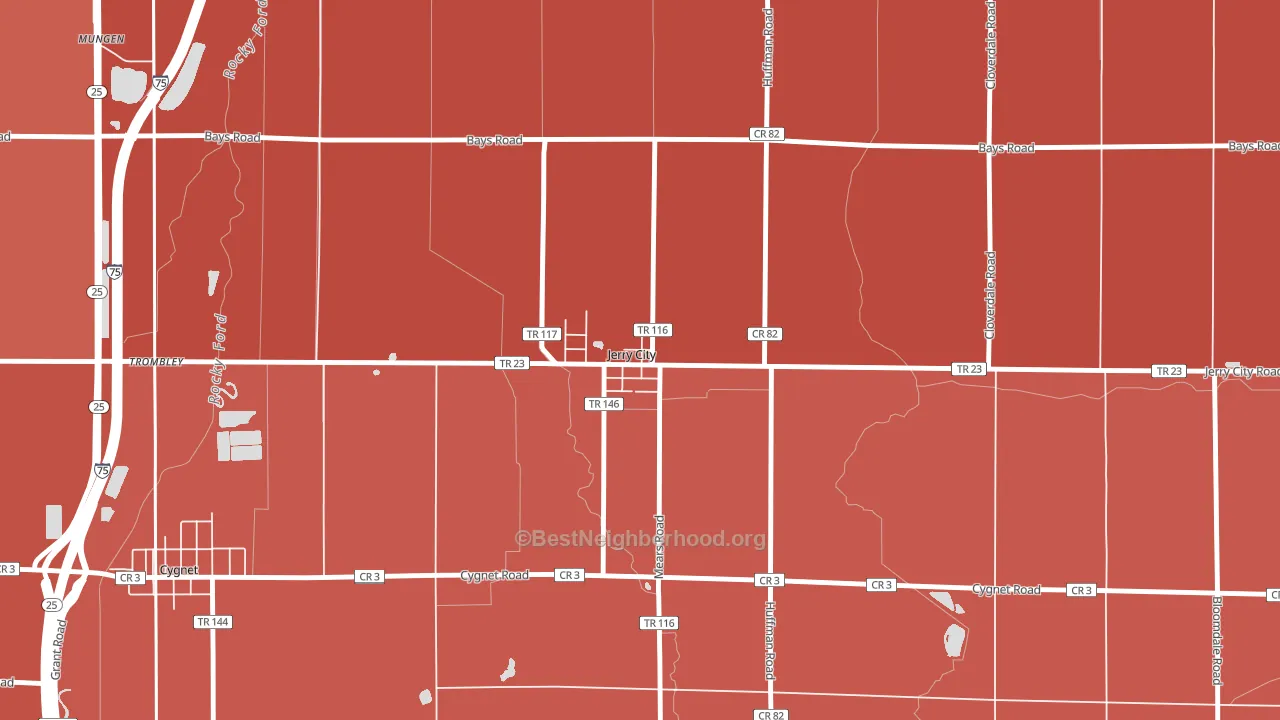 43437, OH block-group political-lean map