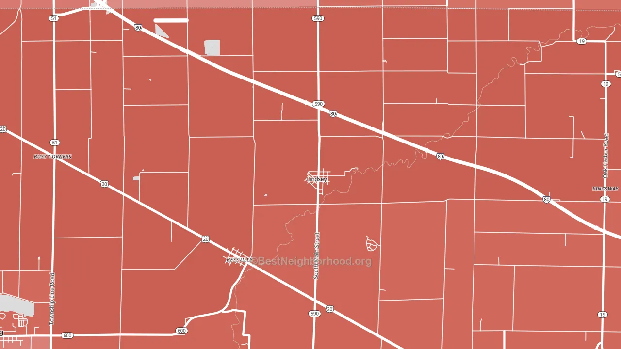 43442, OH block-group political-lean map