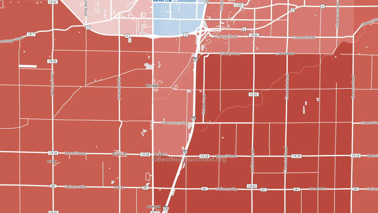 43451, OH block-group political-lean map