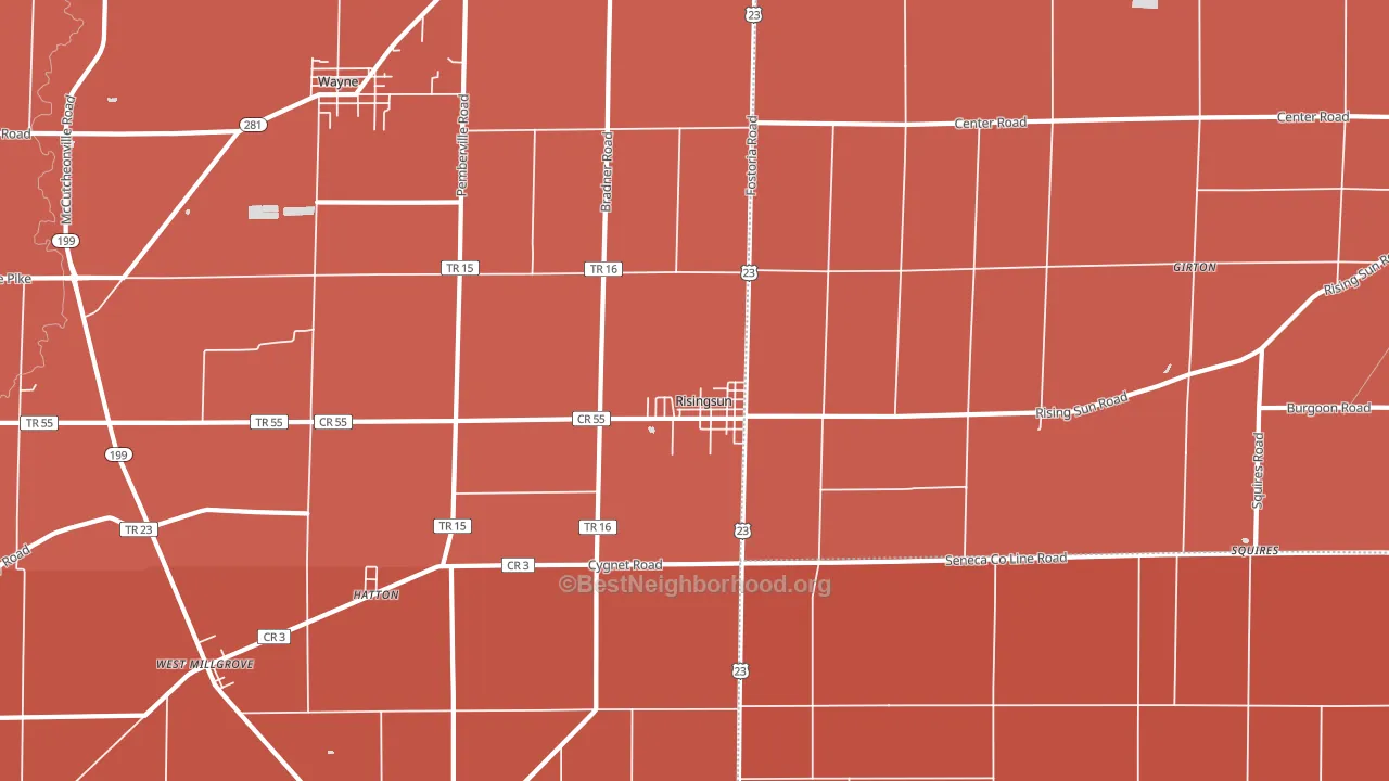 43457, OH block-group political-lean map