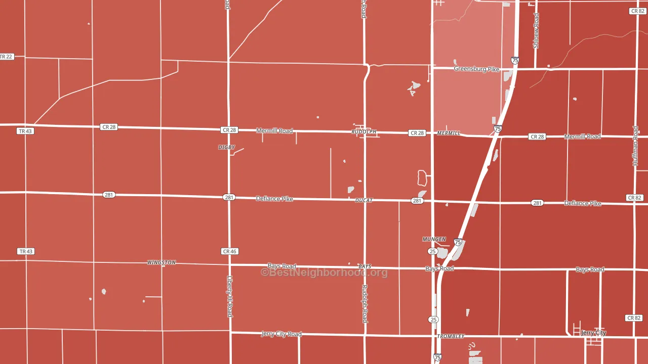 43462, OH block-group political-lean map