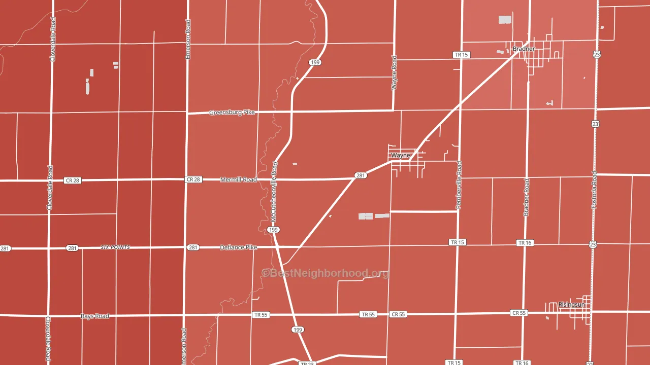 43466, OH block-group political-lean map