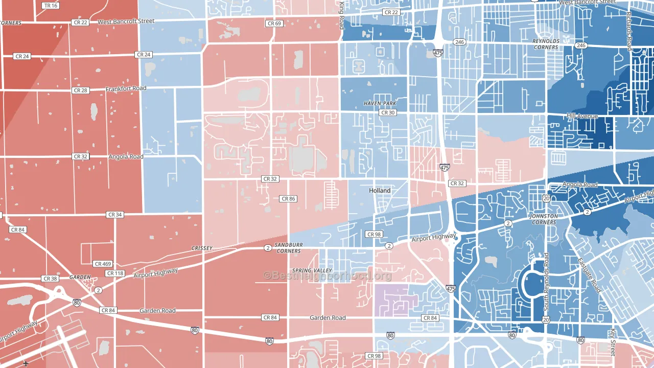 43528, OH block-group political-lean map