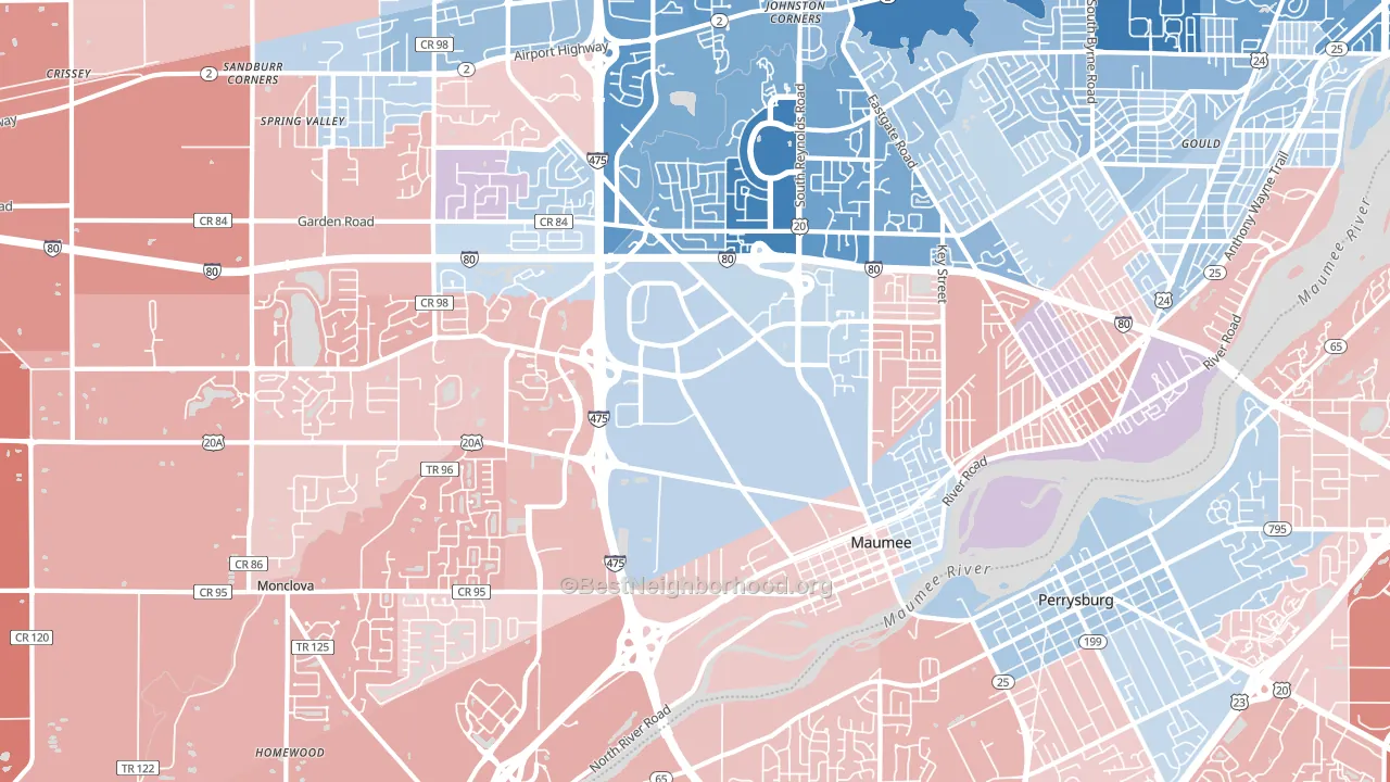 43537, OH block-group political-lean map