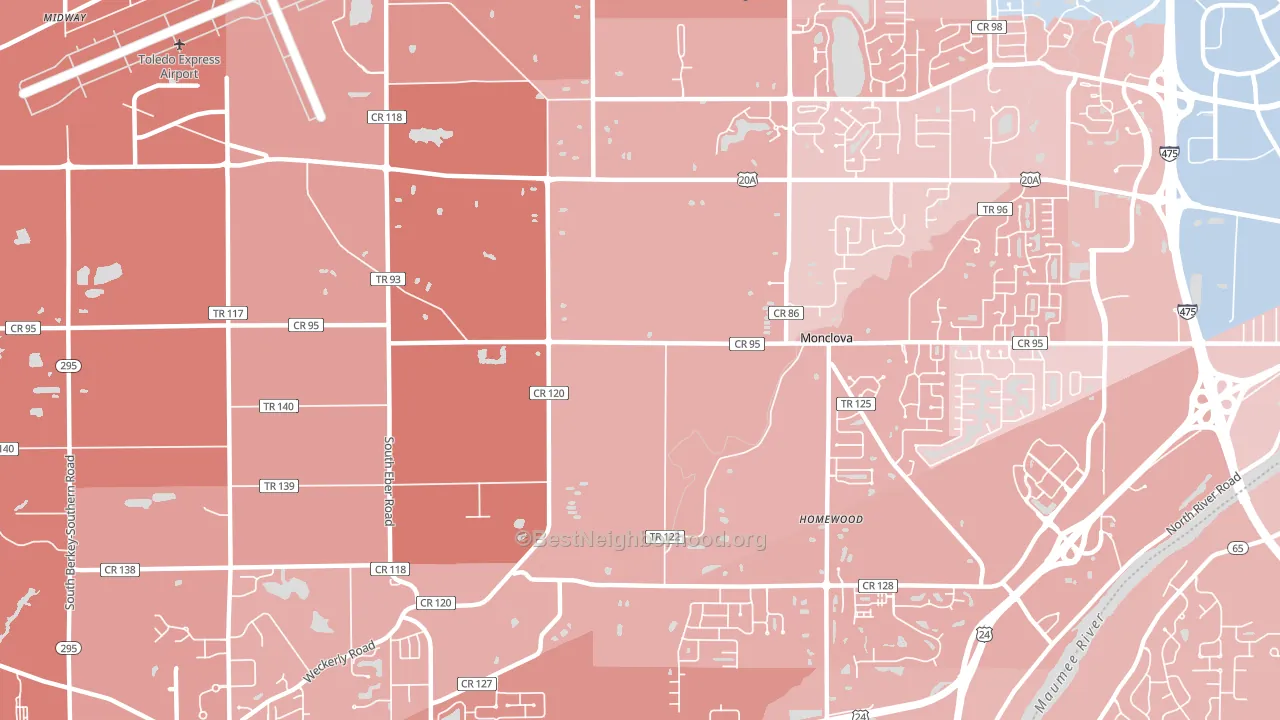 43542, OH block-group political-lean map
