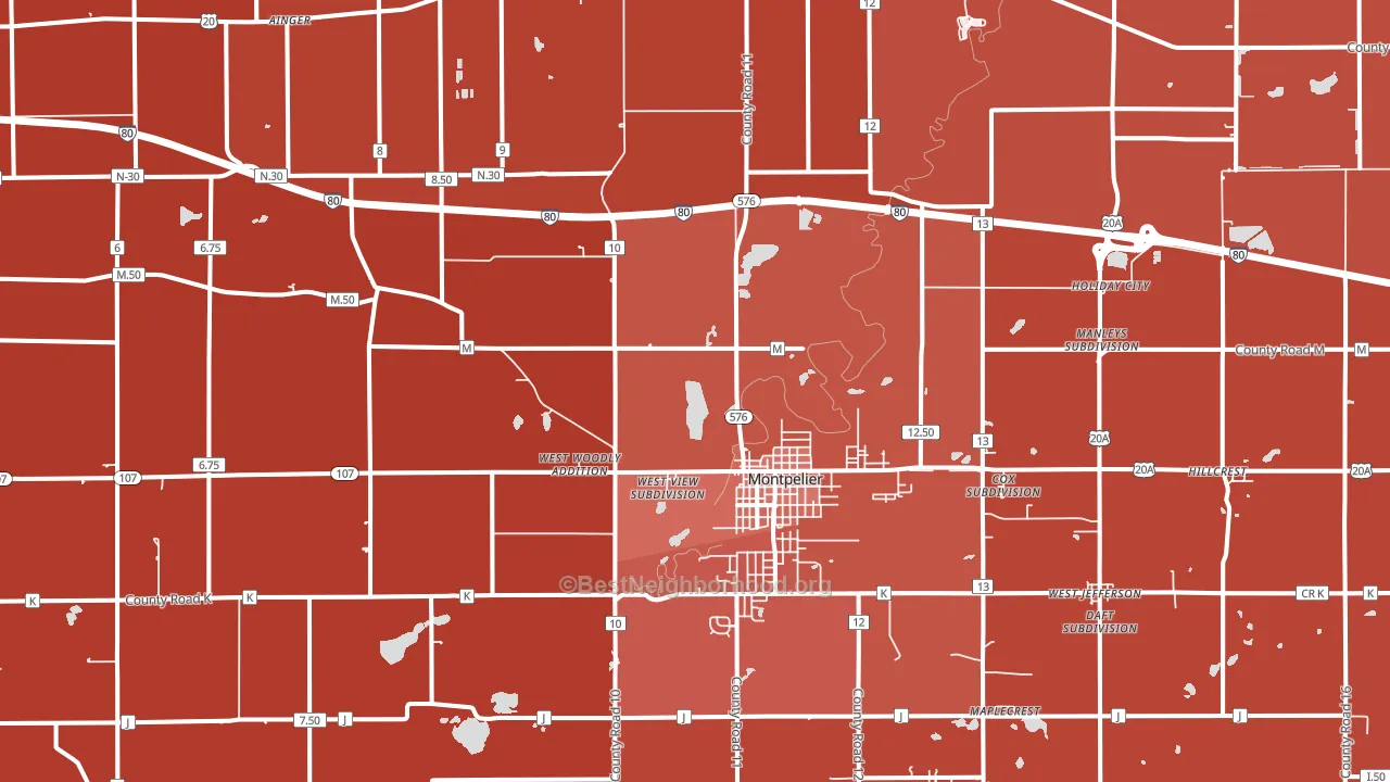 43543, OH block-group political-lean map