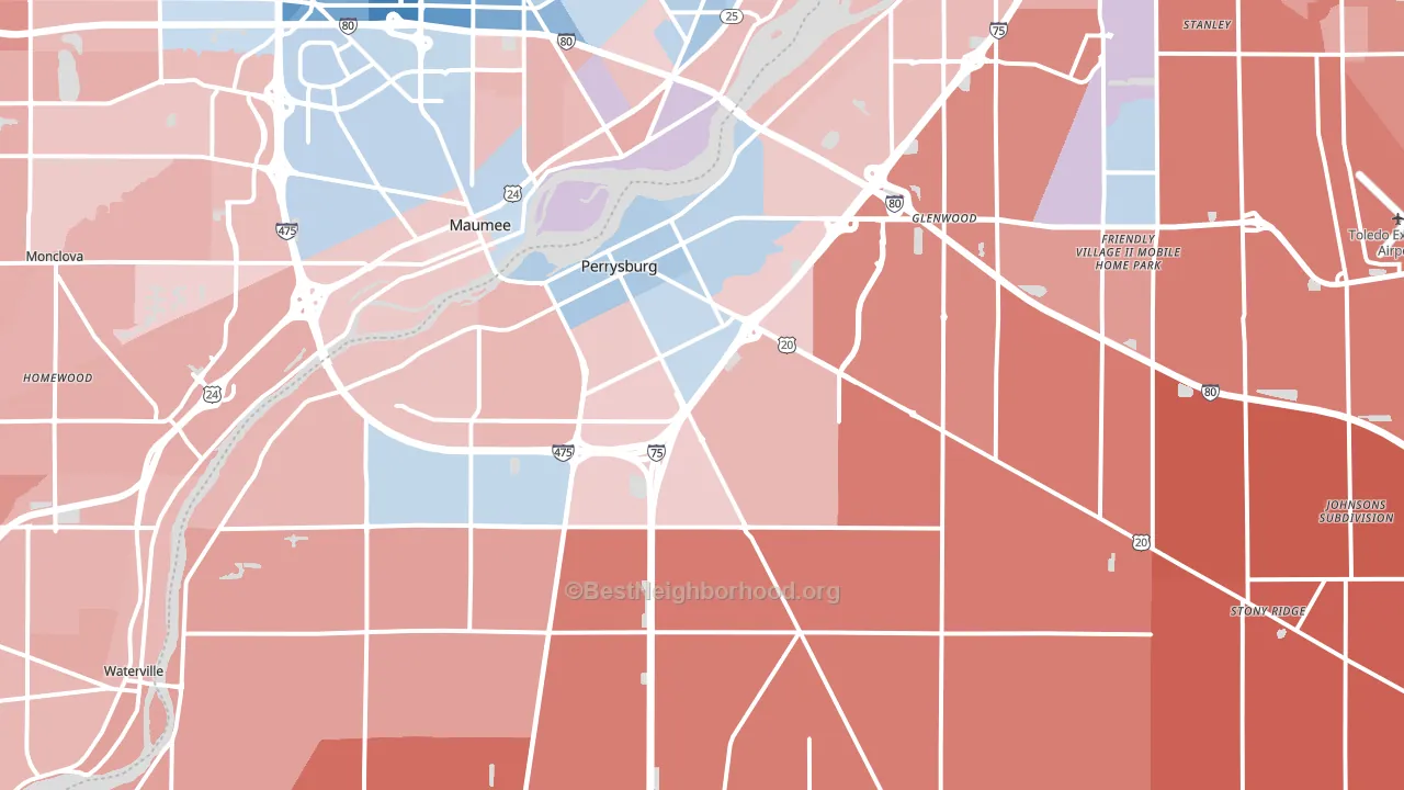 43551, OH block-group political-lean map
