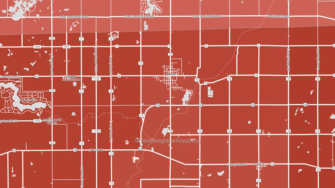 43554, OH block-group political-lean map